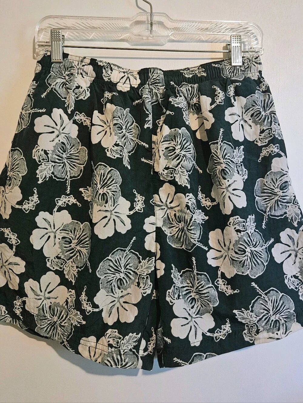 Vintage H2O Sport Men's Small Swim Trunks Green White Floral Nylon